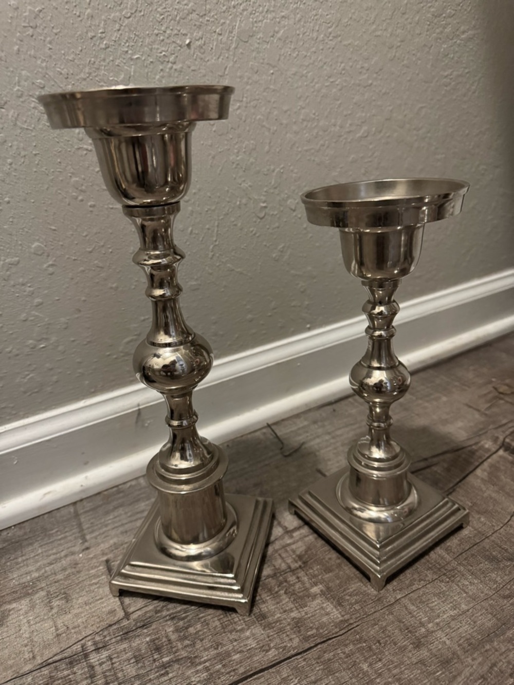 Pair of Silver Tone Taper Candlesticks - Made in India - Vintage Style